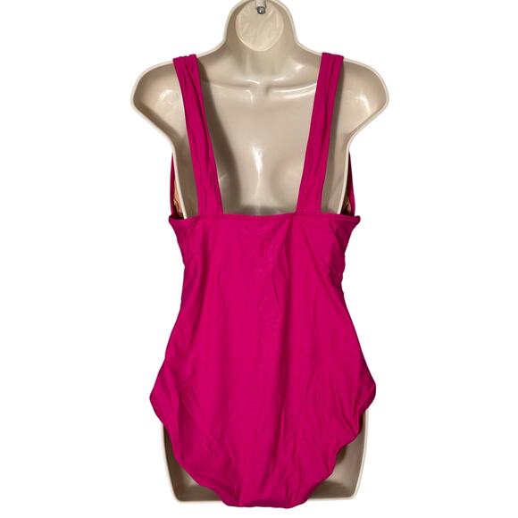NWT J. Crew Ruched V-Neck One Piece Swimsuit Radiant Fuchsia Size 12 - Picture 5 of 11